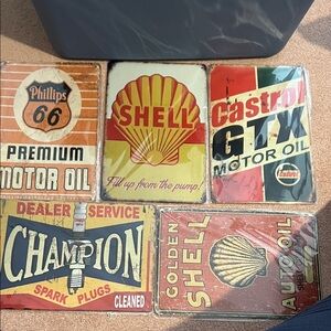 NIB 5pc motor oil/gas metal signs